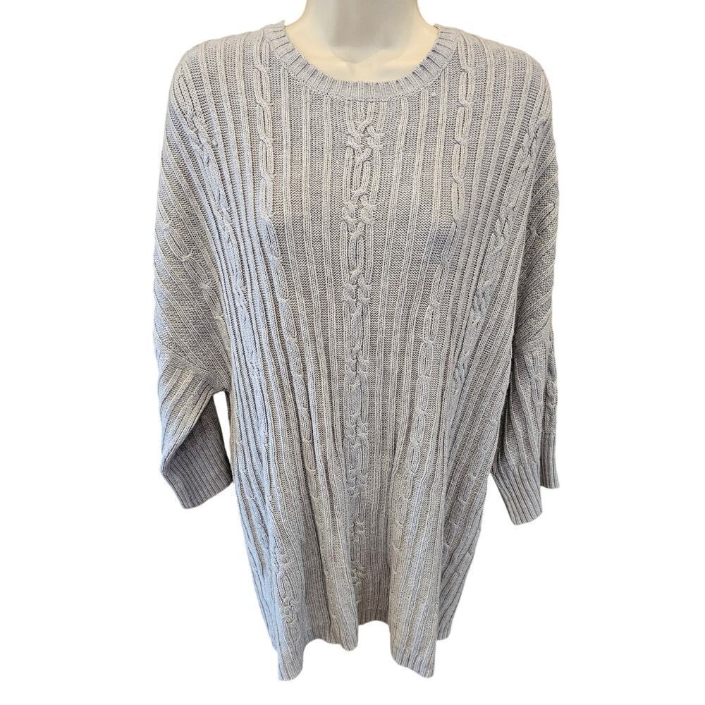 NWT cable neck Daisy Fuentes grey knit slub slouchy tunic sweater winter L NEW